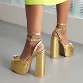 Gracy Sandals Platform Gold Heels
